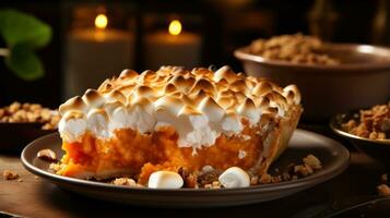 Sweet potato pie with marshmallow topping, a Southern tradition photo