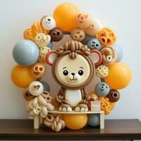 Cute cartoon animal balloon frame for kids' birthdays photo