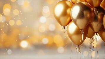 Birthday celebration with gold balloons and glitter photo