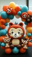 Cute cartoon animal balloon frame for kids' birthdays photo