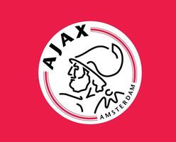 Ajax Amsterdam Club Logo Symbol Netherlands Eredivisie League Football Abstract Design Vector Illustration With Red Background