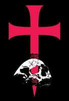 T-shirt design of a fallen skull under a large medieval cross. Good illustration for heraldic themes. vector