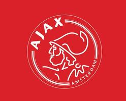 Ajax Amsterdam Club Symbol Logo Netherlands Eredivisie League Football Abstract Design Vector Illustration With Red Background