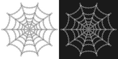 Spider web of steel chain isolated on a dark and white background vector