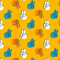 Cool trendy pattern, 70s style background. Retro vector illustration. Hippie gesture, peace gesture.