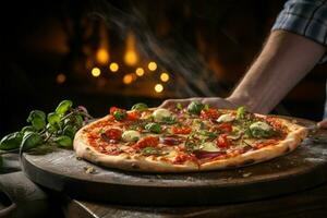 Indulge in gourmet pizzas prepared by our dedicated resident chef AI Generated photo