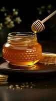 Honey jar and dipper AI Generated photo