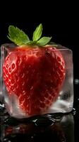 strawberry frozen in ice cube AI Generated photo