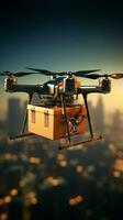 Flying Drone carry express packages, future of transported high-tech online shopping AI Generated photo