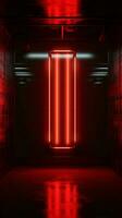 Rectangle red neon light on black wall AI Generated photo