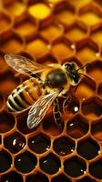 Hardworking bee on honey-filled cells with copy space AI Generated photo