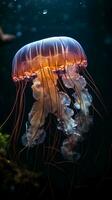 Jelly fish in the aquarium on the dark background AI Generated photo