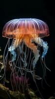 Jelly fish in the aquarium on the dark background AI Generated photo