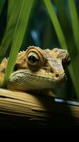 Lizard hiding on bamboo stem AI Generated photo