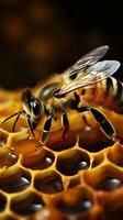 Nectar-seeking bee on honeycomb with copy space AI Generated photo