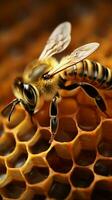 abeja en panal antecedentes con Copiar espacio ai generado foto