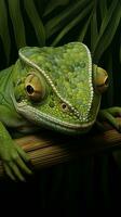 Camouflaged chameleon on bamboo AI Generated photo