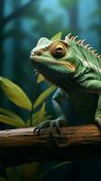 Chameleon perched on bamboo stalk AI Generated photo
