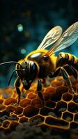 Cyber bee on honeycombs background AI Generated photo