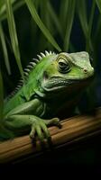 Green lizard blending into bamboo AI Generated photo