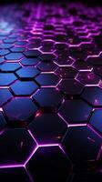 Abstract dark background with purple luminous hexagons, technology, neon Vertical Mobile Wallpaper AI Generated photo