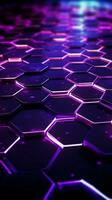 Abstract dark background with purple luminous hexagons, technology, neon Vertical Mobile Wallpaper AI Generated photo