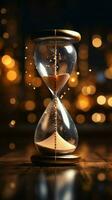 Hourglass with Glittering Sand and Negative Space Vertical Mobile Wallpaper AI Generated photo