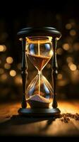 Hourglass with Glowing Sand with Copy space Vertical Mobile Wallpaper AI Generated photo