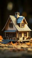 Miniature house over a wooden background Vertical Mobile Wallpaper AI Generated photo