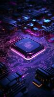 Purple Neon Cyberpunk Circuit Board Vertical Mobile Wallpaper AI Generated photo