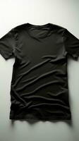 Stylish black t-shirt on white background, top view Vertical Mobile Wallpaper AI Generated photo