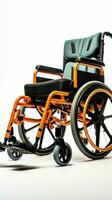 wheelchair for the disabled on a white background, nobodyin the image. Vertical Mobile Wallpaper AI Generated photo