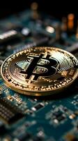 Close up photo of bitcoin crypto currency Vertical Mobile Wallpaper AI Generated