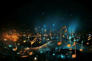 Elegant black background accentuates a shiny musical notes brilliance AI Generated photo