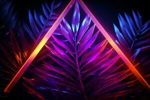 3D rendering Neon palms illuminate abstract shapes with vibrant radiance AI Generated photo