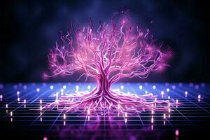 Ethereal circuit tree Pink and purple textures in 3D rendering AI Generated photo