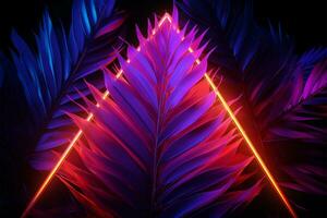 3D rendering Neon palms illuminate abstract shapes with vibrant radiance AI Generated photo
