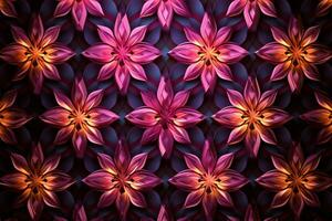 Geometric flowers create a mesmerizing pattern on a line art background AI Generated photo