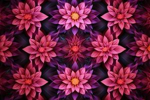 Geometric flowers create a mesmerizing pattern on a line art background AI Generated photo