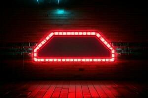 Glowing neon accentuates a long billboard on a retro brick wall AI Generated photo