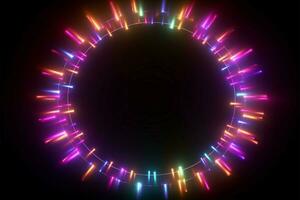 Neon brilliance forms a colorful semicircle on a black canvas AI Generated photo