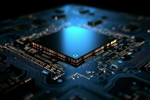 Radiant blue circuit board Glowing with electrifying technological brilliance AI Generated photo