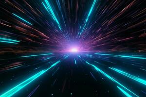 3D render of a warp jump Fast travel through a neon lit galaxy corridor AI Generated photo