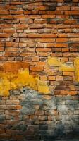 Old and weathered yellow and red brick wall, seamless pattern backdrop Vertical Mobile Wallpaper AI Generated photo