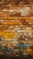 Old and weathered yellow and red brick wall, seamless pattern backdrop Vertical Mobile Wallpaper AI Generated photo