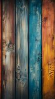 Old grungy colorful wood background Vertical Mobile Wallpaper AI Generated photo