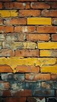 Old and weathered yellow and red brick wall, seamless pattern backdrop Vertical Mobile Wallpaper AI Generated photo