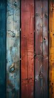 Old grungy colorful wood background Vertical Mobile Wallpaper AI Generated photo
