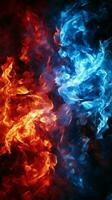 Red and blue fire on balck background Vertical Mobile Wallpaper AI Generated photo