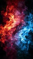 Red and blue fire on balck background Vertical Mobile Wallpaper AI Generated photo